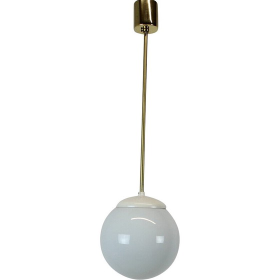 Image 1 of Lampe suspendue vintage en verre, gaz, laiton et plastique, Tchécoslovaquie, années 1970