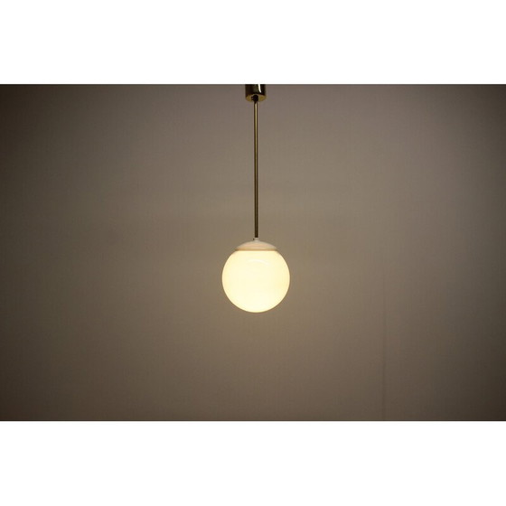 Image 1 of Lampe suspendue vintage en verre, gaz, laiton et plastique, Tchécoslovaquie, années 1970