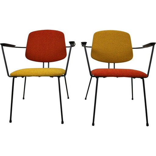 Paire de fauteuils vintage modèle 5003 en acier et laine par Rudolf Wolf pour Elsrijk, Pays-Bas 1950