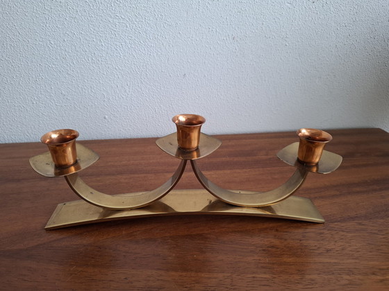 Image 1 of Chandelier vintage en cuivre et laiton