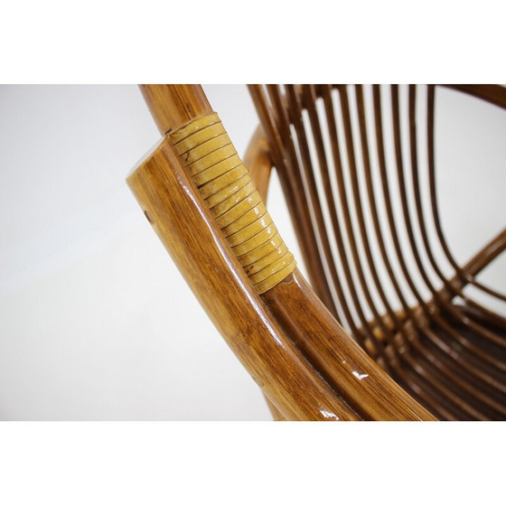 Image 1 of Fauteuil vintage avec tabouret en rotin, Europe 1980