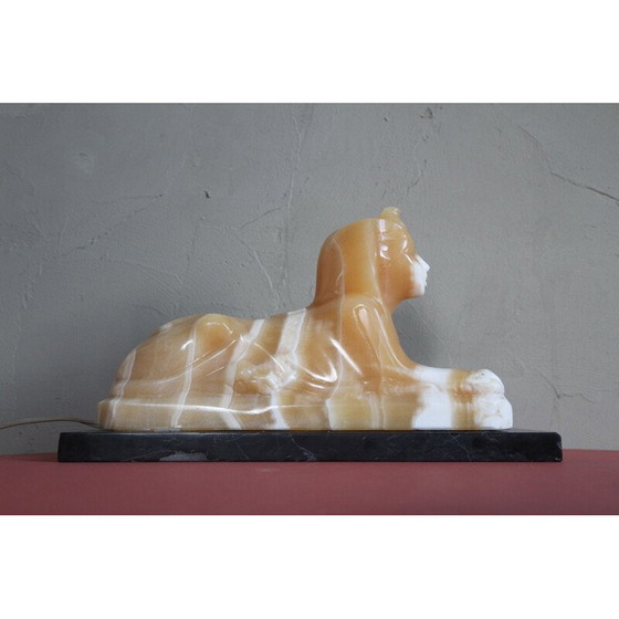 Image 1 of Lampe vintage en sphynx, albâtre et marbre noir