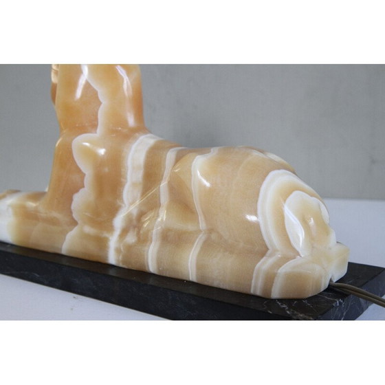 Image 1 of Lampe vintage en sphynx, albâtre et marbre noir