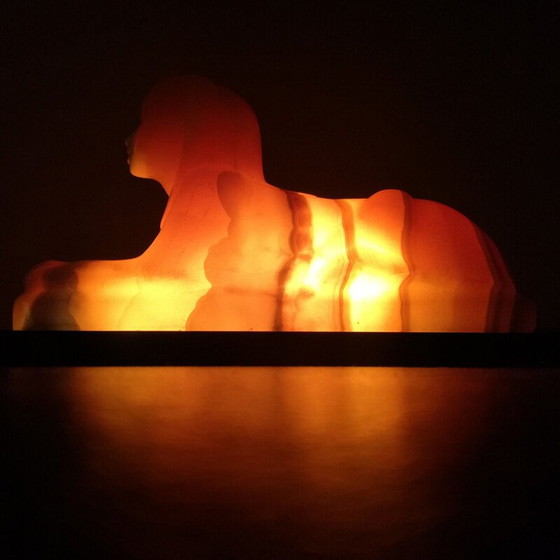 Image 1 of Lampe vintage en sphynx, albâtre et marbre noir