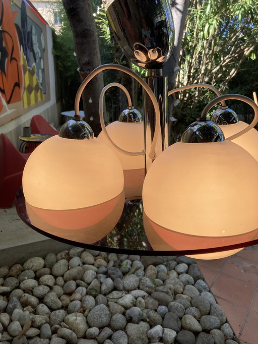 Lustre Italien, Vintage, 4 Opaline Plexiglas, Space Age 