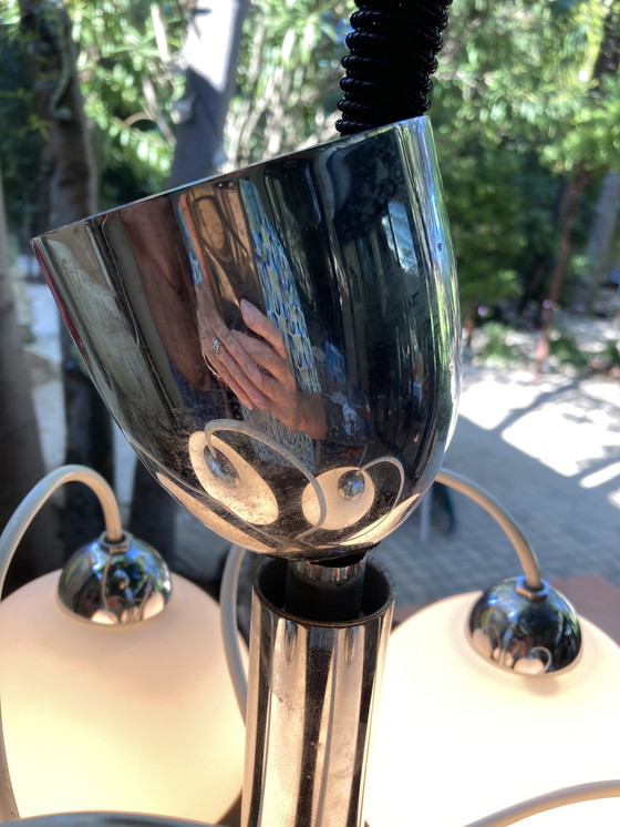 Image 1 of Lustre Italien, Vintage, 4 Opaline Plexiglas, Space Age 