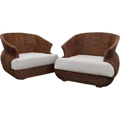 Paire de fauteuils en rotin vintage, Italie 1960