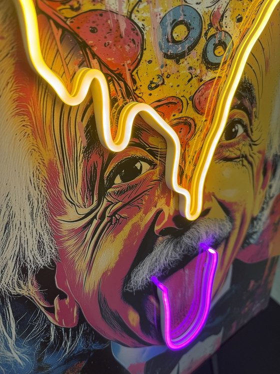 Image 1 of Lampe d'art mural Genius Theory Einstein Pizza Pop Led Wall Art