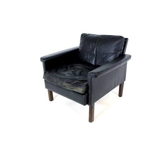 Fauteuil vintage en cuir et bois de hêtre par Mio, Suède 1960