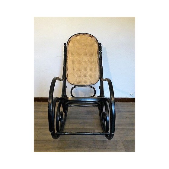 Image 1 of Balançoire noire en bois assise canne 1960