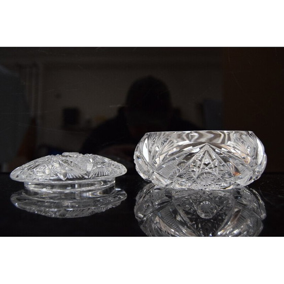 Image 1 of Bol à sucre vintage en verre de cristal taillé, années 1960