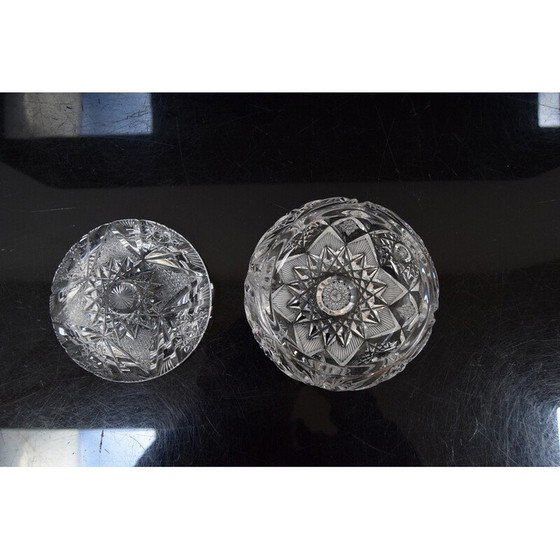 Image 1 of Bol à sucre vintage en verre de cristal taillé, années 1960