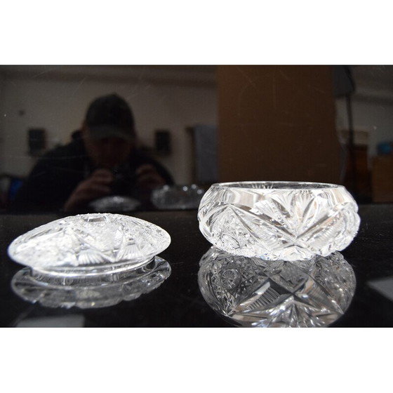 Image 1 of Bol à sucre vintage en verre de cristal taillé, années 1960