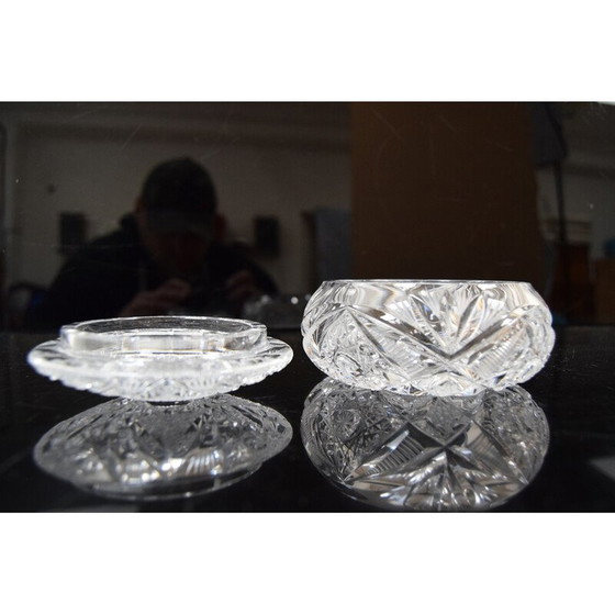 Image 1 of Bol à sucre vintage en verre de cristal taillé, années 1960