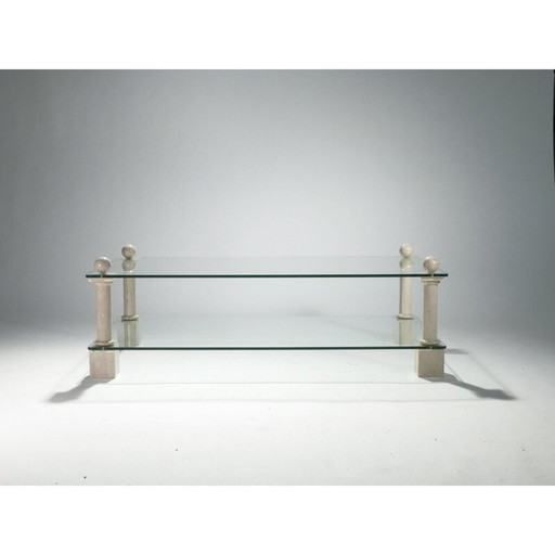 Table basse vintage en travertin par Philippe Barbier, 1970