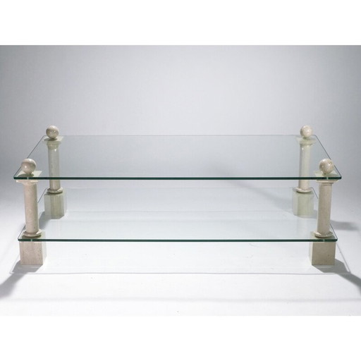 Table basse vintage en travertin par Philippe Barbier, 1970