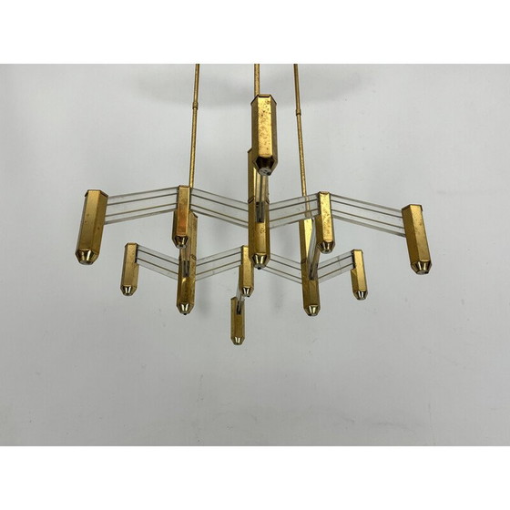 Image 1 of Lustre vintage en laiton et plexiglas pour Zeroquattro, Italie 1970