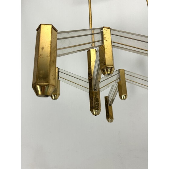 Image 1 of Lustre vintage en laiton et plexiglas pour Zeroquattro, Italie 1970