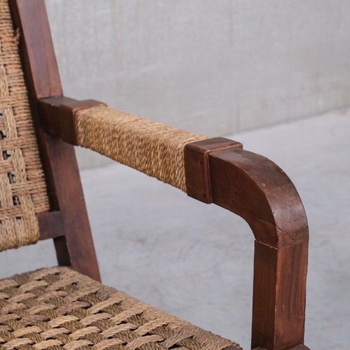 Fauteuil Art Déco vintage français en bois et corde par Francis Jourdain, années 1930