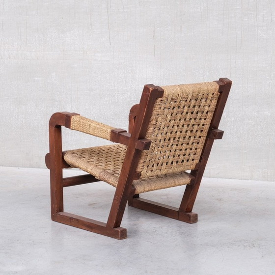 Image 1 of Fauteuil Art Déco vintage français en bois et corde par Francis Jourdain, années 1930