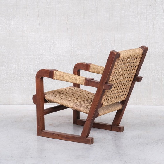Image 1 of Fauteuil Art Déco vintage français en bois et corde par Francis Jourdain, années 1930