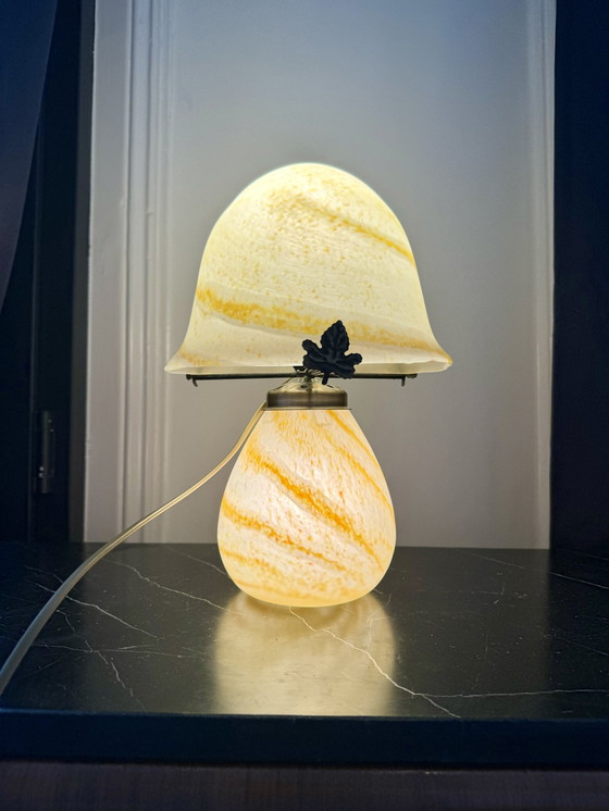Image 1 of Vintage Paté De Verre mushroom lamp van La Rochère