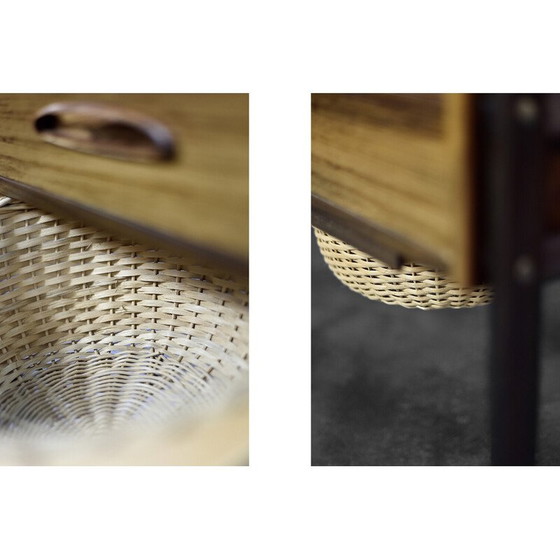 Image 1 of Table d'appoint vintage danoise en bois de rose avec panier en osier, 1960s