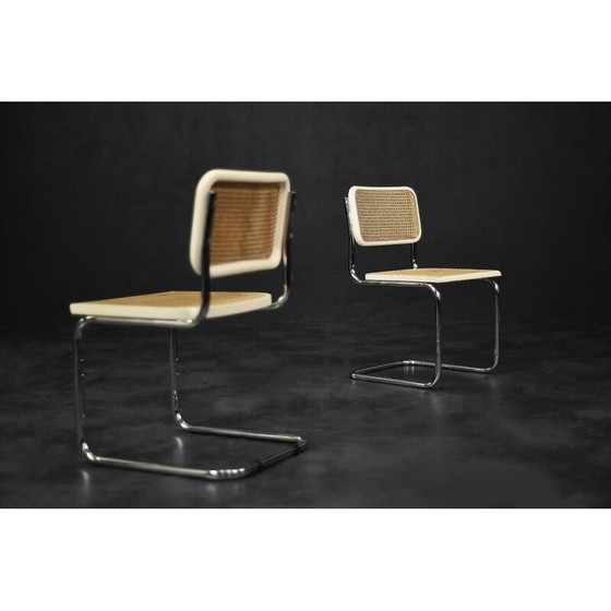 Image 1 of Paire de chaises vintage en bois blanc et osier, Italie 1980