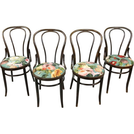 Ensemble de 4 chaises de salle à manger Thonet No. 18 en velours marron foncé