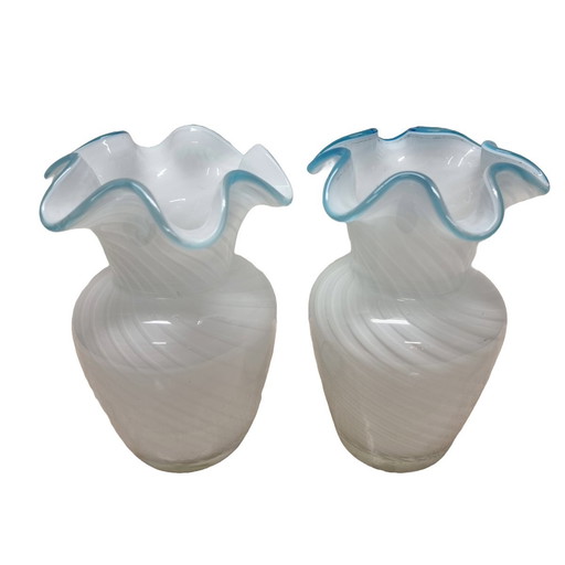 2 Vases Vintage Murano Style Swirl