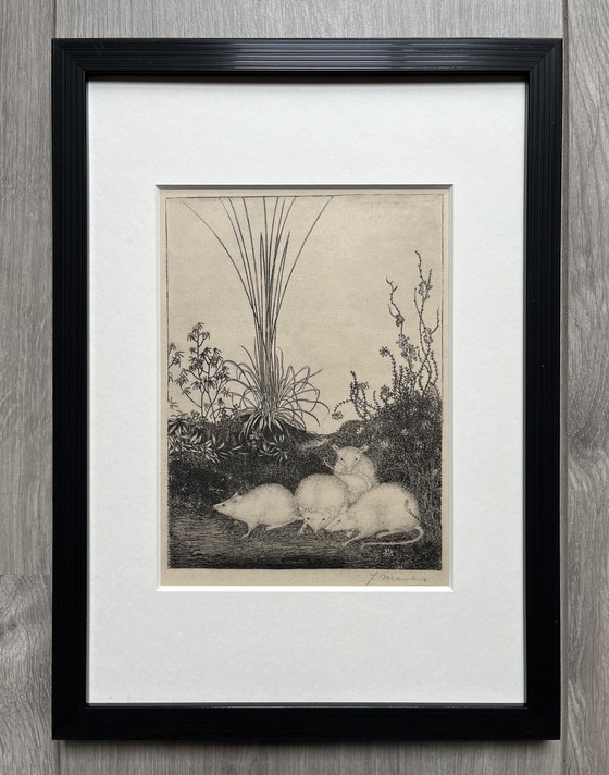 Image 1 of Jan Mankes 1889-1923 / Héliogravure originale 4 souris 1923 (superbement encadrée)