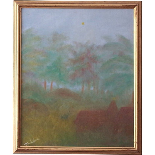 Paysage vintage à l'huile sur toile de Tom Arvidsson