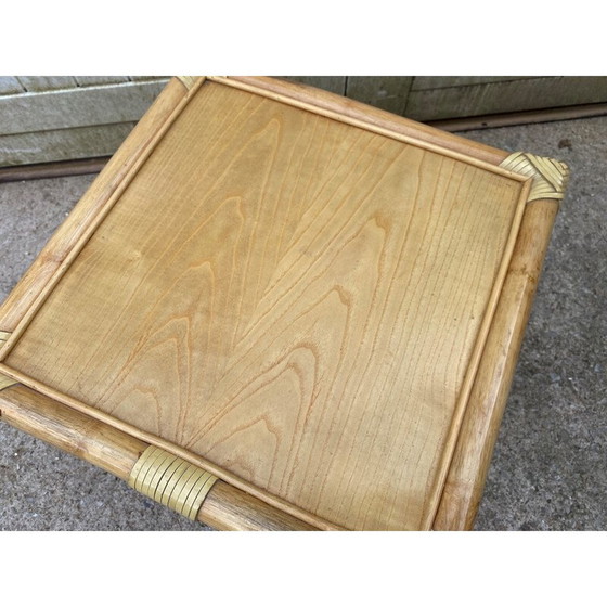 Image 1 of Table basse vintage en rotin et placage de chêne pour Maugrion, 1980