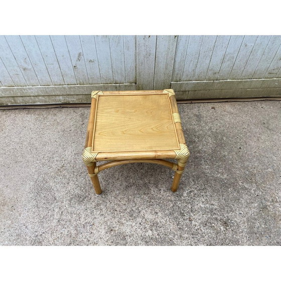 Image 1 of Table basse vintage en rotin et placage de chêne pour Maugrion, 1980