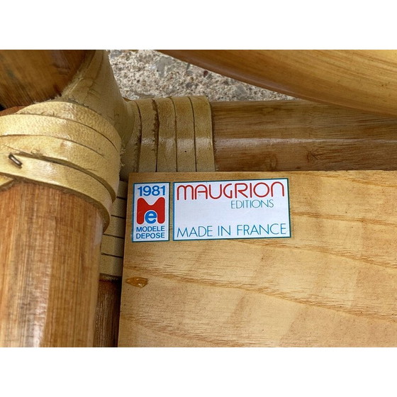 Image 1 of Table basse vintage en rotin et placage de chêne pour Maugrion, 1980
