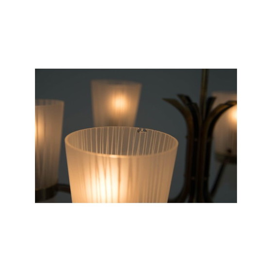 Image 1 of Lustre vintage en laiton et verre, Danemark 1970