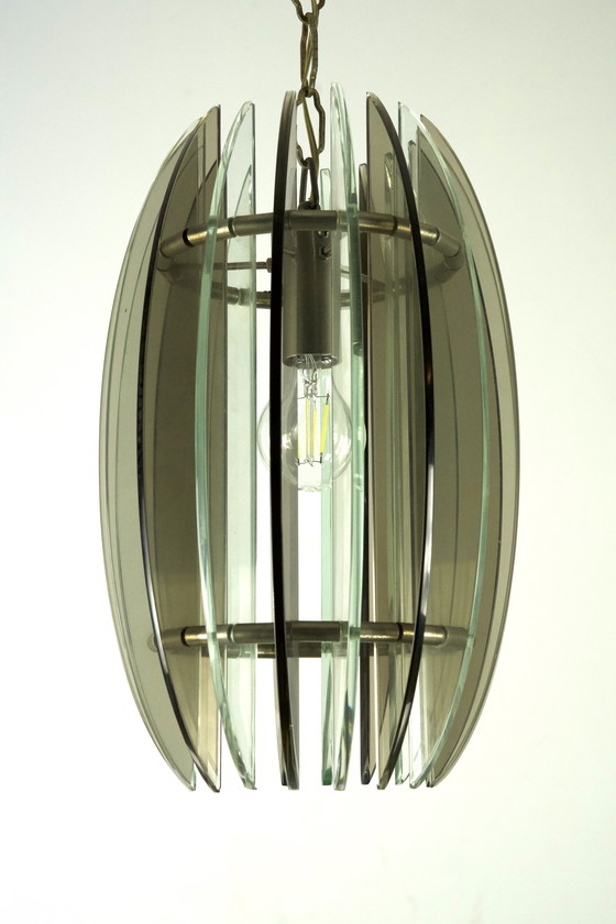 Image 1 of Lustre italien du milieu du siècle en fumée et verre épais transparent par Veca. Italie 1960S