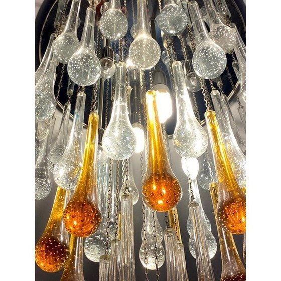 Image 1 of Plafonnier contemporain en verre de Murano ambre et or transparent "Big Drops" (grosses gouttes)