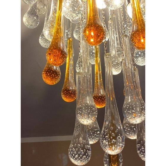 Image 1 of Plafonnier contemporain en verre de Murano ambre et or transparent "Big Drops" (grosses gouttes)