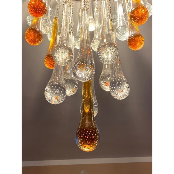 Image 1 of Plafonnier contemporain en verre de Murano ambre et or transparent "Big Drops" (grosses gouttes)