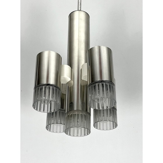 Image 1 of Lustre géométrique vintage en chrome et plexiglas pour Sciolari, Italie 1970