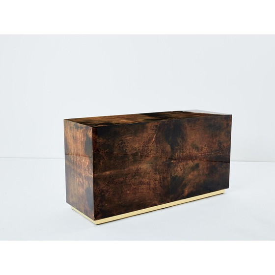 Image 1 of Commode vintage en parchemin brun et laiton pour Aldo Tura, Italie 1960