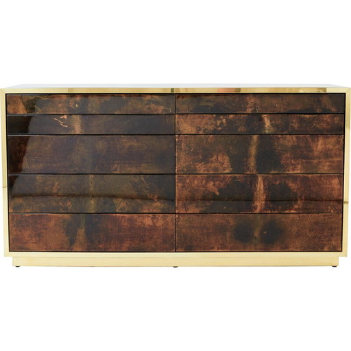 Commode vintage en parchemin brun et laiton pour Aldo Tura, Italie 1960
