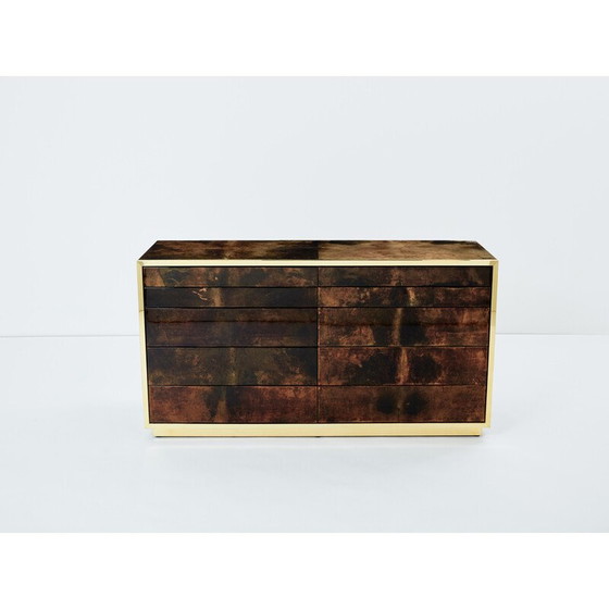 Image 1 of Commode vintage en parchemin brun et laiton pour Aldo Tura, Italie 1960