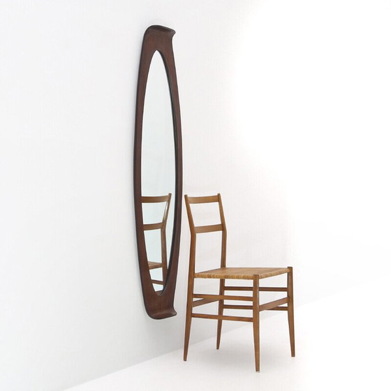 Image 1 of Miroir vintage avec cadre en bois incurvé, Italie 1960