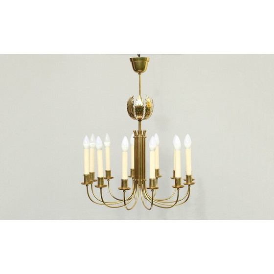 Image 1 of Lustre vintage en laiton par Vereinigte Werkstätten, Allemagne années 1950