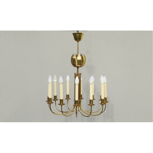 Lustre vintage en laiton par Vereinigte Werkstätten, Allemagne années 1950