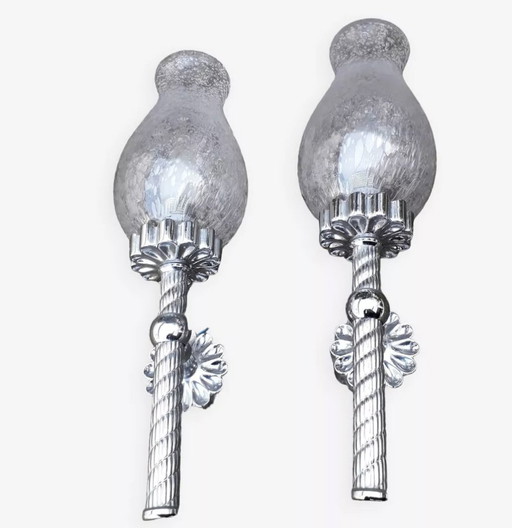 Appliques Torchères En Métal Et Verre Bullé