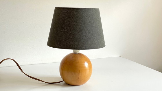 Image 1 of Lampe Boule Bois Massif Annees 70