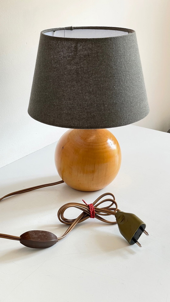 Image 1 of Lampe Boule Bois Massif Annees 70